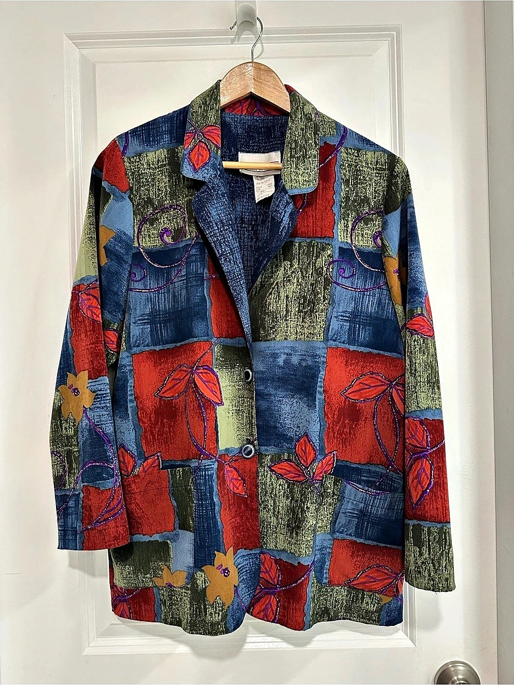 90s Vintage Peter Popovitch Oversized Patchwork Print Blazer Jacket Size Small